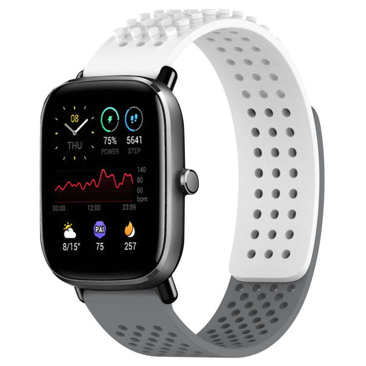 For Amazfit GTS 2 Mini 20mm Holes Breathable 3D Dots Silicone Watch Band(White+Grey)