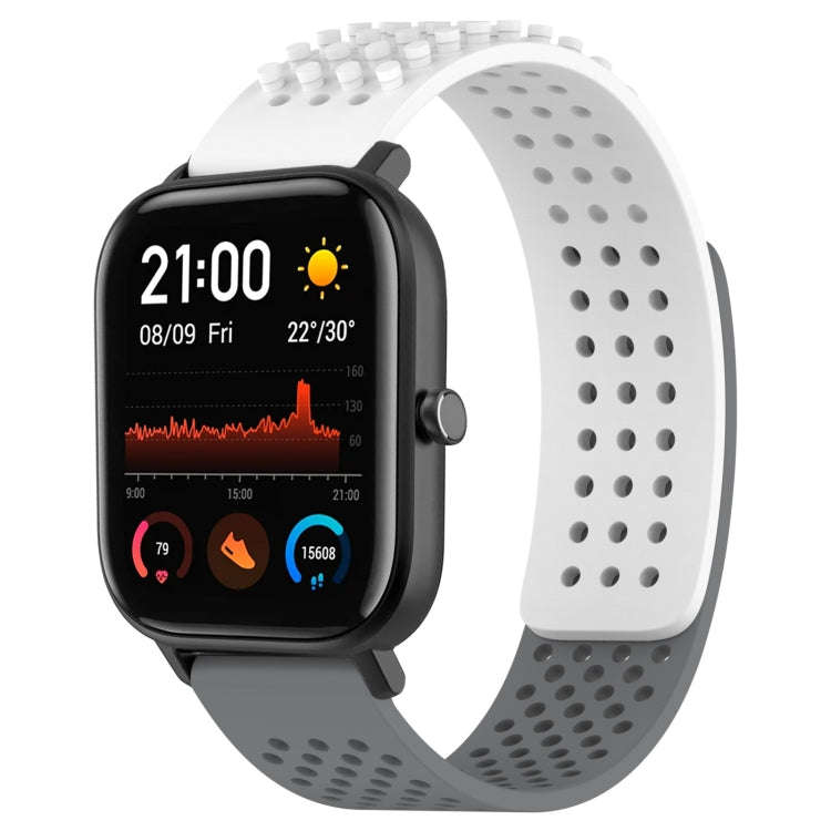 For Amazfit GTS 20mm Holes Breathable 3D Dots Silicone Watch Band(White+Grey)