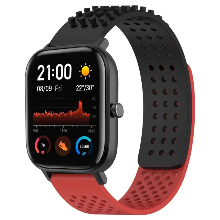 For Amazfit GTS 20mm Holes Breathable 3D Dots Silicone Watch Band(Black+Red)