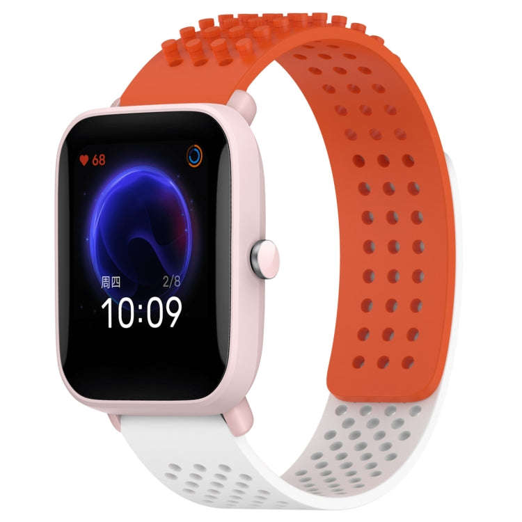 For Amazfit Pop Pro 20mm Holes Breathable 3D Dots Silicone Watch Band(Orange+White)