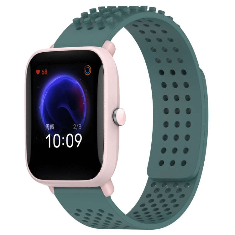 For Amazfit Pop Pro 20mm Holes Breathable 3D Dots Silicone Watch Band(Olive Green)