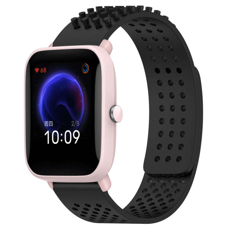 For Amazfit Pop Pro 20mm Holes Breathable 3D Dots Silicone Watch Band(Black)