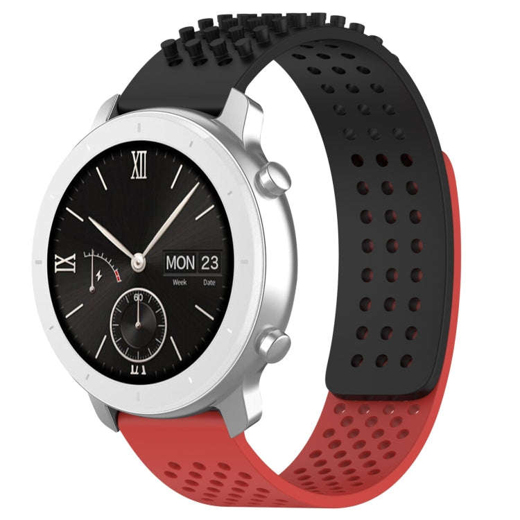 For Amazfit Pop 20mm Holes Breathable 3D Dots Silicone Watch Band(Black+Red)