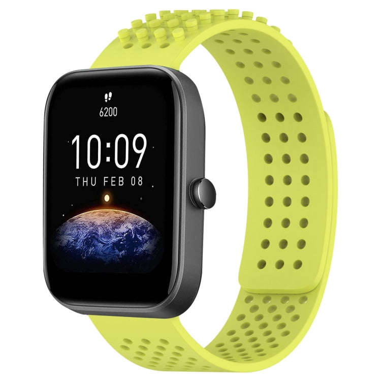 For Amazfit Bip3 20mm Holes Breathable 3D Dots Silicone Watch Band(Lime Green)