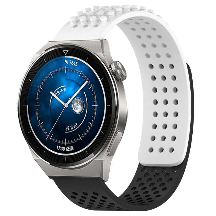 For Huawei Watch GT3 Pro 43mm 20mm Holes Breathable 3D Dots Silicone Watch Band(White+Black)