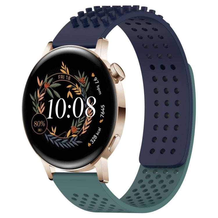 For Huawei Watch GT3 42mm 20mm Holes Breathable 3D Dots Silicone Watch Band(Midnight Blue+Olive G...