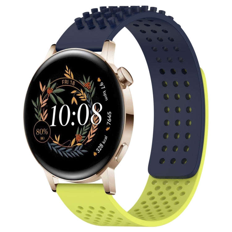 For Huawei Watch GT3 42mm 20mm Holes Breathable 3D Dots Silicone Watch Band(Midnight Blue+Lime Gr...