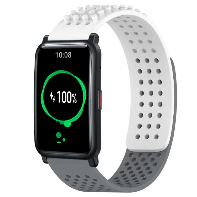 For Honor Watch ES 20mm Holes Breathable 3D Dots Silicone Watch Band(White+Grey)