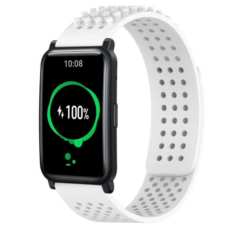 For Honor Watch ES 20mm Holes Breathable 3D Dots Silicone Watch Band(White)