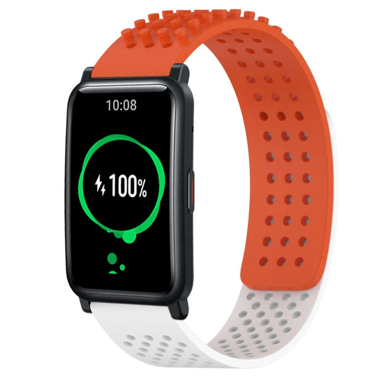 For Honor Watch ES 20mm Holes Breathable 3D Dots Silicone Watch Band(Orange+White)