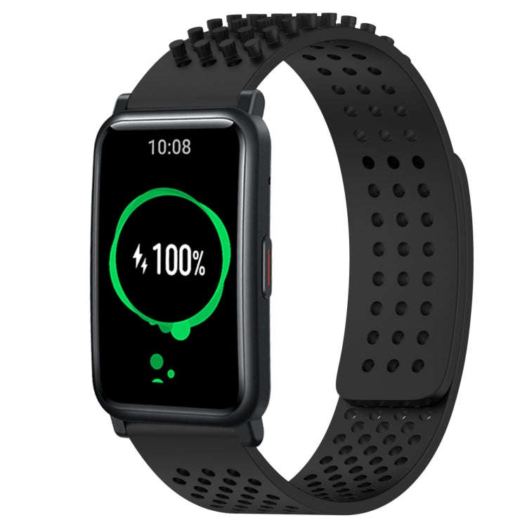 For Honor Watch ES 20mm Holes Breathable 3D Dots Silicone Watch Band(Black)