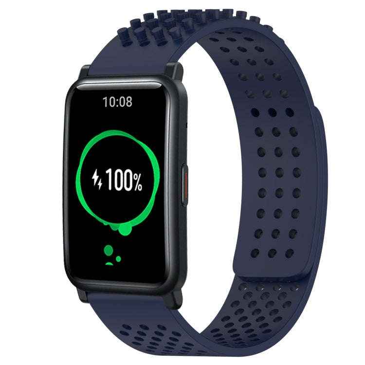 For Honor Watch ES 20mm Holes Breathable 3D Dots Silicone Watch Band(Midnight Blue)