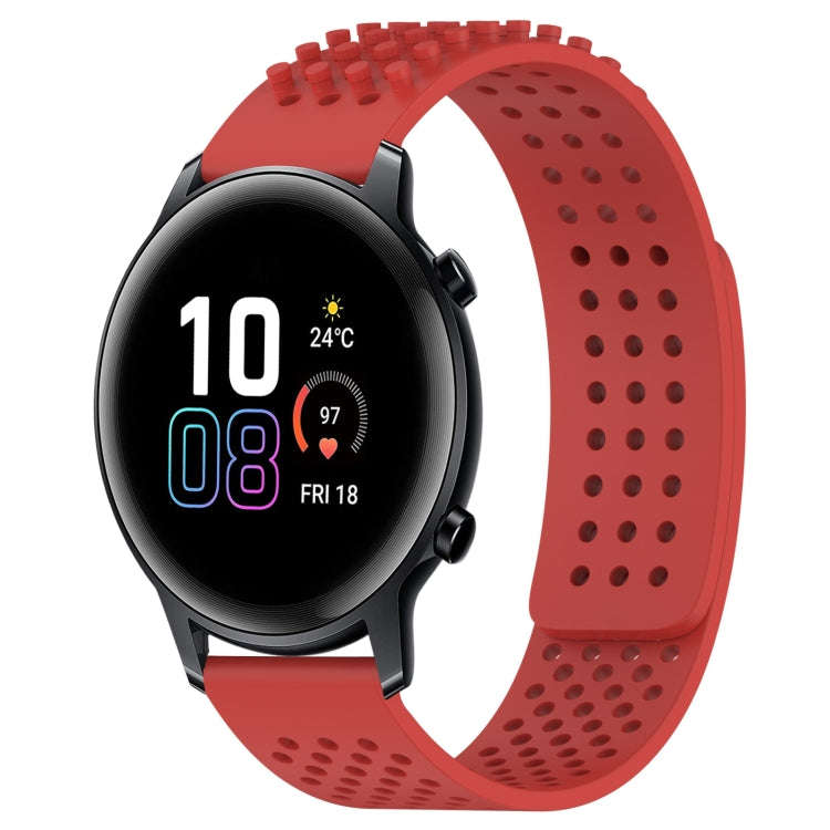 For Honor MagicWatch2 42mm 20mm Holes Breathable 3D Dots Silicone Watch Band(Red)