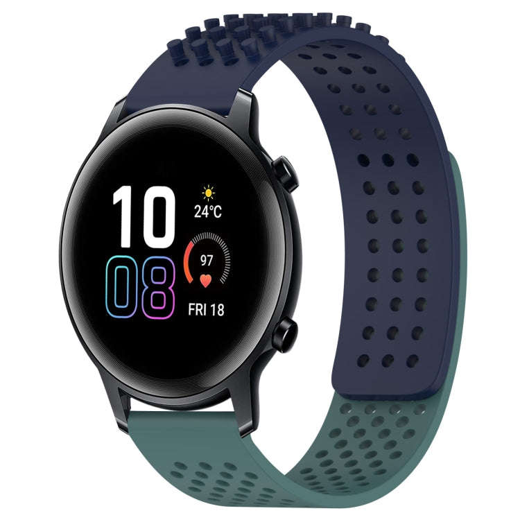 For Honor MagicWatch2 42mm 20mm Holes Breathable 3D Dots Silicone Watch Band(Midnight Blue+Olive ...
