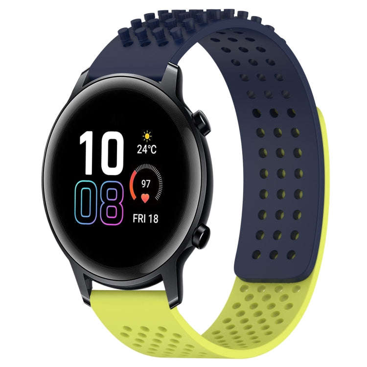 For Honor MagicWatch2 42mm 20mm Holes Breathable 3D Dots Silicone Watch Band(Midnight Blue+Lime G...