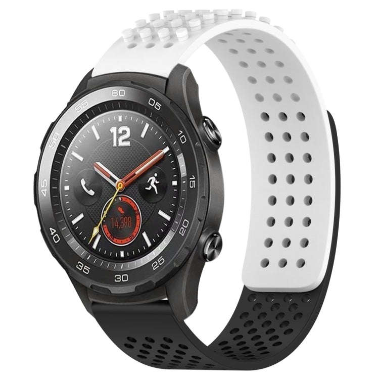 For Huawei Watch 2 20mm Holes Breathable 3D Dots Silicone Watch Band(White+Black)