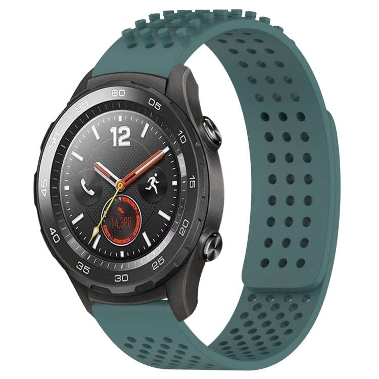 For Huawei Watch 2 20mm Holes Breathable 3D Dots Silicone Watch Band(Olive Green)