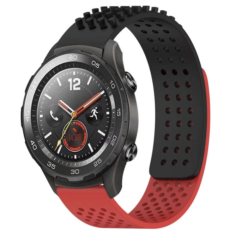 For Huawei Watch 2 20mm Holes Breathable 3D Dots Silicone Watch Band(Black+Red)
