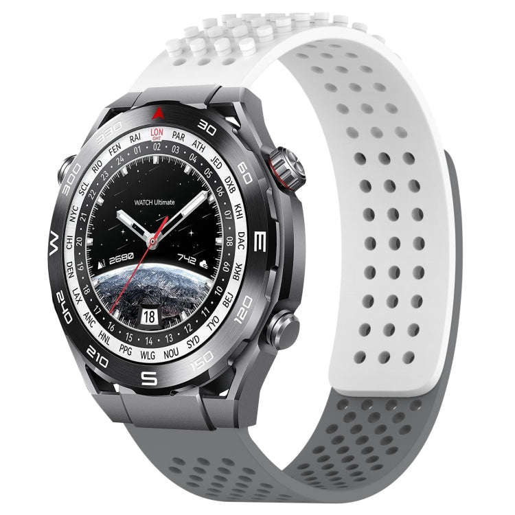 For Huawei Watch Ultimate 22mm Holes Breathable 3D Dots Silicone Watch Band(White+Grey)