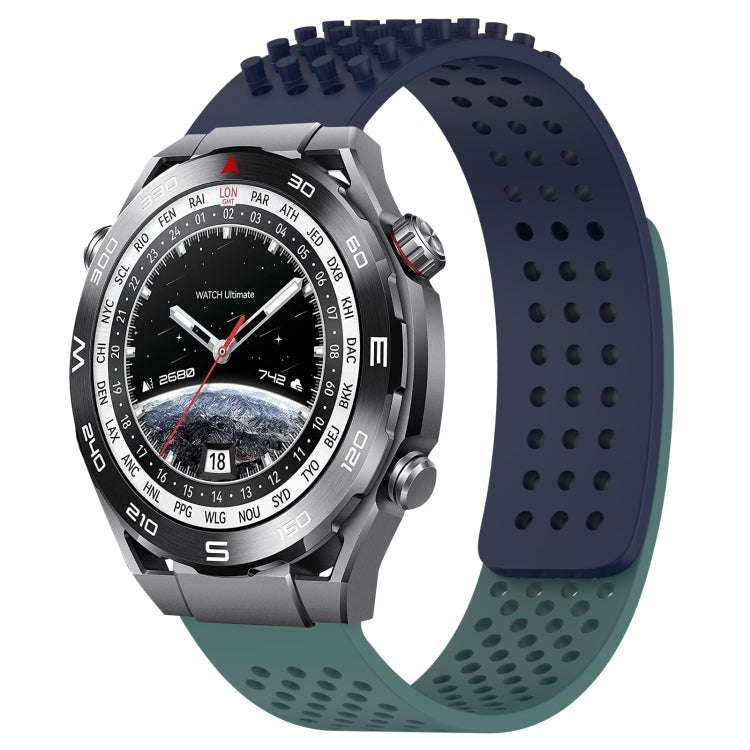 For Huawei Watch Ultimate 22mm Holes Breathable 3D Dots Silicone Watch Band(Midnight Blue+Olive G...