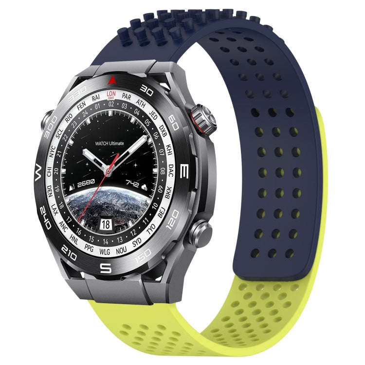 For Huawei Watch Ultimate 22mm Holes Breathable 3D Dots Silicone Watch Band(Midnight Blue+Lime Gr...