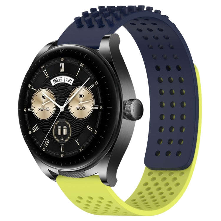 For Huawei Watch Buds 22mm Holes Breathable 3D Dots Silicone Watch Band(Midnight Blue+Lime Green)