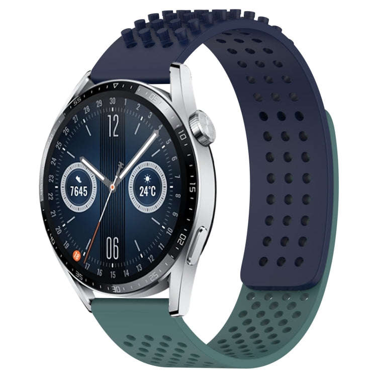 For Huawei Watch GT3 46mm 22mm Holes Breathable 3D Dots Silicone Watch Band(Midnight Blue+Olive G...