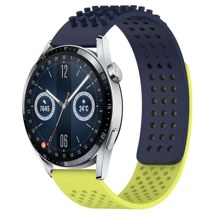 For Huawei Watch GT3 46mm 22mm Holes Breathable 3D Dots Silicone Watch Band(Midnight Blue+Lime Gr...