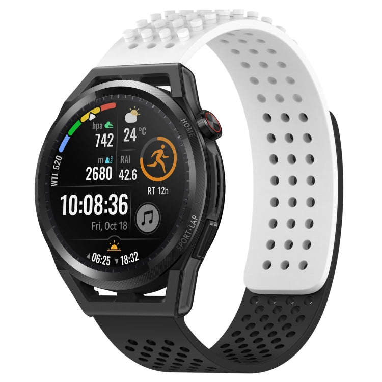 For Huawei Watch GT Runner 22mm Holes Breathable 3D Dots Silicone Watch Band(White+Black)