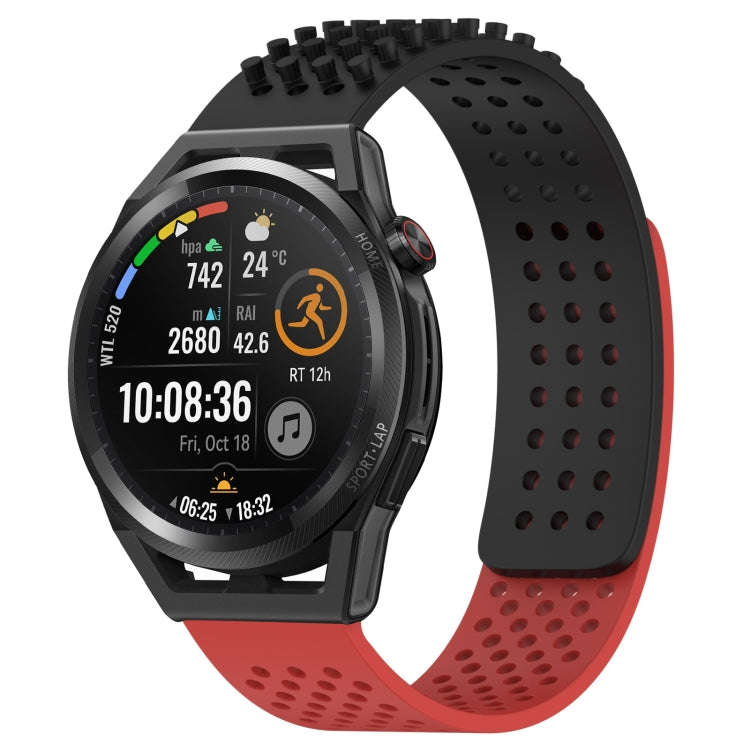 For Huawei Watch GT Runner 22mm Holes Breathable 3D Dots Silicone Watch Band(Black+Red)