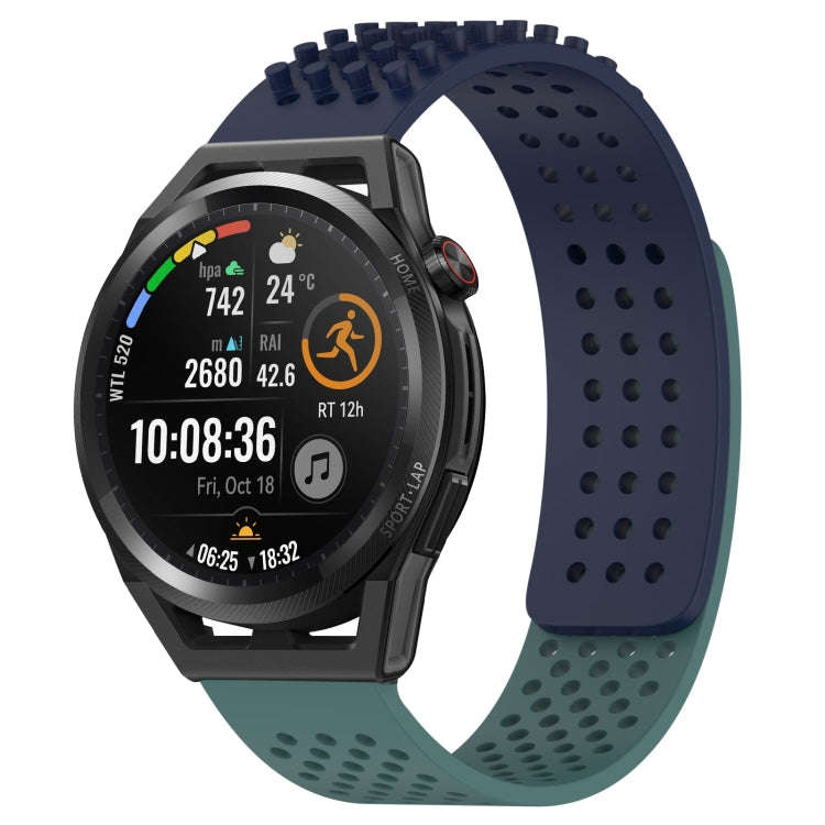 For Huawei Watch GT Runner 22mm Holes Breathable 3D Dots Silicone Watch Band(Midnight Blue+Olive ...