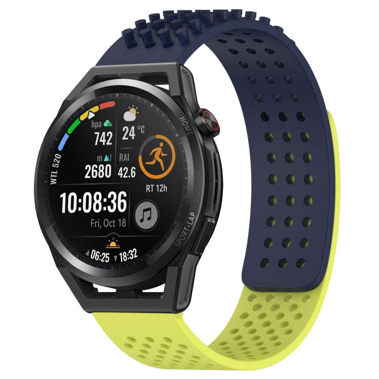For Huawei Watch GT Runner 22mm Holes Breathable 3D Dots Silicone Watch Band(Midnight Blue+Lime G...
