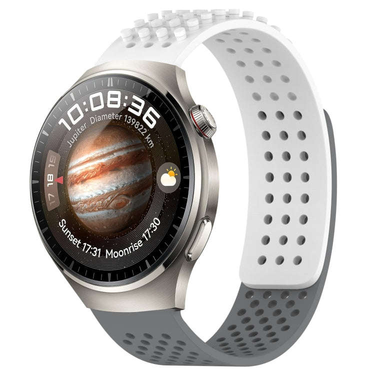 For Huawei Watch 4 Pro 22mm Holes Breathable 3D Dots Silicone Watch Band(White+Grey)
