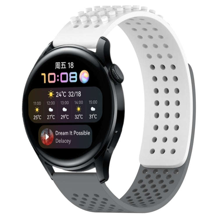 For Huawei Watch 3 22mm Holes Breathable 3D Dots Silicone Watch Band(White+Grey)