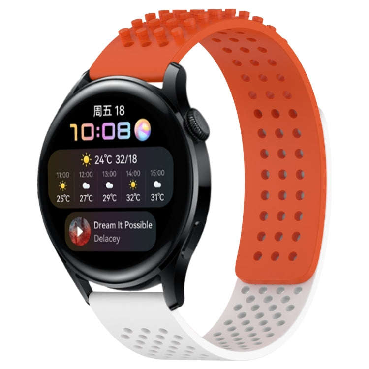 For Huawei Watch 3 22mm Holes Breathable 3D Dots Silicone Watch Band(Orange+White)