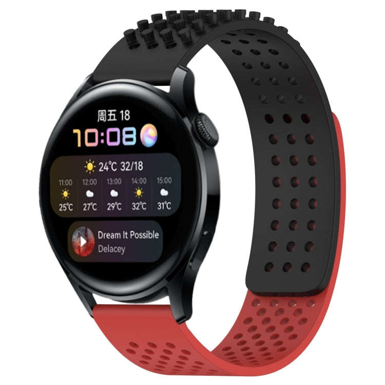 For Huawei Watch 3 22mm Holes Breathable 3D Dots Silicone Watch Band(Black+Red)
