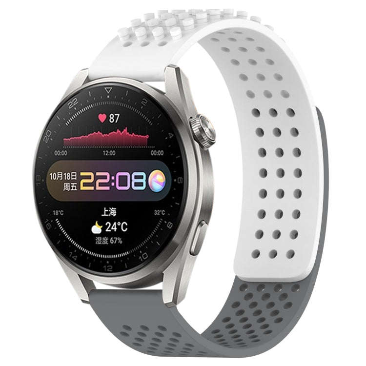 For Huawei Watch 3 Pro 22mm Holes Breathable 3D Dots Silicone Watch Band(White+Grey)