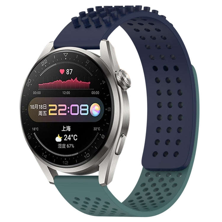For Huawei Watch 3 Pro 22mm Holes Breathable 3D Dots Silicone Watch Band(Midnight Blue+Olive Green)