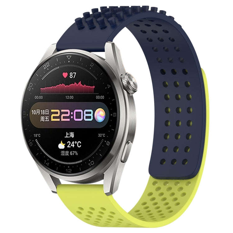 For Huawei Watch 3 Pro 22mm Holes Breathable 3D Dots Silicone Watch Band(Midnight Blue+Lime Green)