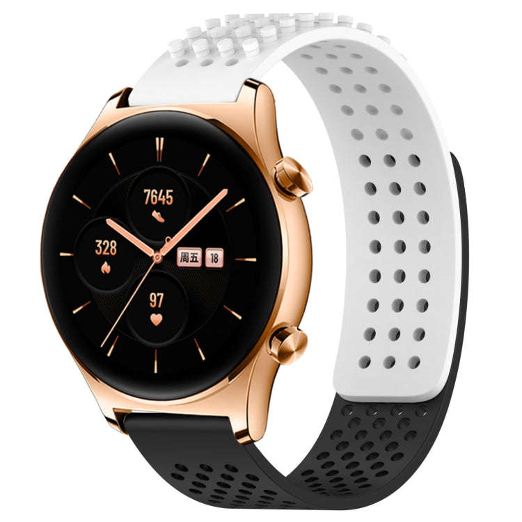 For Honor Watch GS 3 22mm Holes Breathable 3D Dots Silicone Watch Band(White+Black)