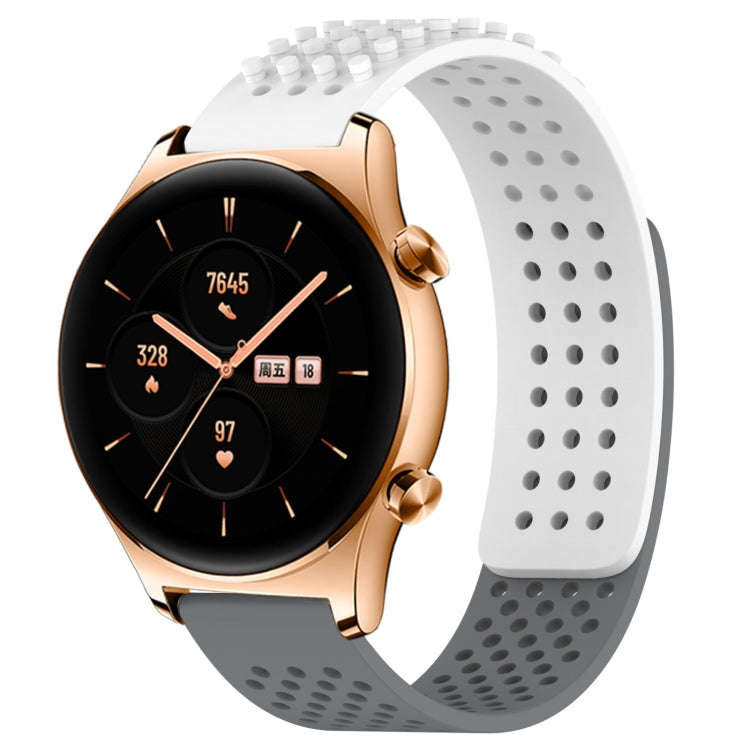 For Honor Watch GS 3 22mm Holes Breathable 3D Dots Silicone Watch Band(White+Grey)