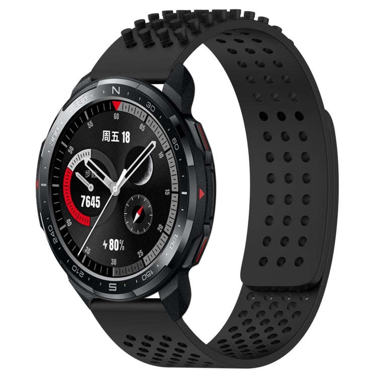 For Honor Watch GS Pro 22mm Holes Breathable 3D Dots Silicone Watch Band(Black)