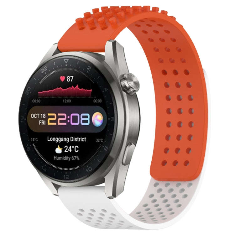 For Huawei Watch 3 Pro New 22mm Holes Breathable 3D Dots Silicone Watch Band(Orange+White)