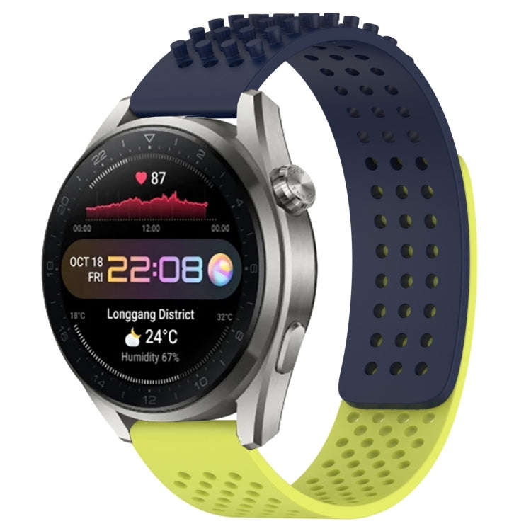 For Huawei Watch 3 Pro New 22mm Holes Breathable 3D Dots Silicone Watch Band(Midnight Blue+Lime G...