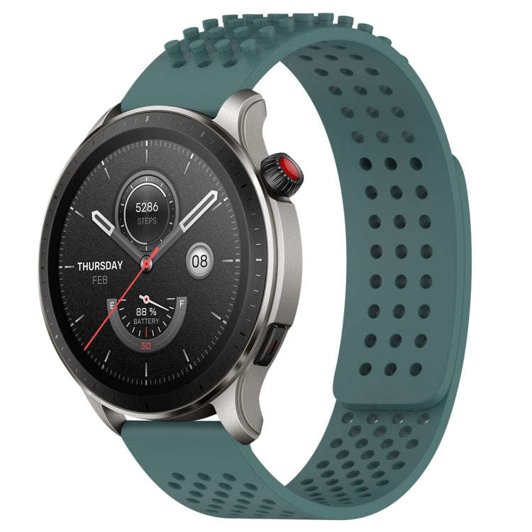 For Amazfit GTR 4 22mm Holes Breathable 3D Dots Silicone Watch Band(Olive Green)
