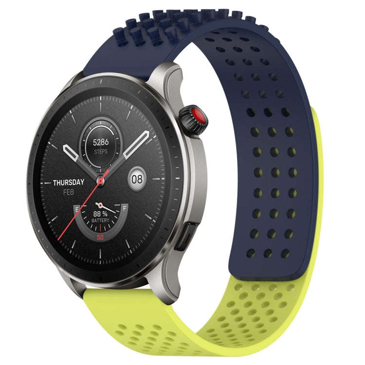 For Amazfit GTR 4 22mm Holes Breathable 3D Dots Silicone Watch Band(Midnight Blue+ Lime Green)