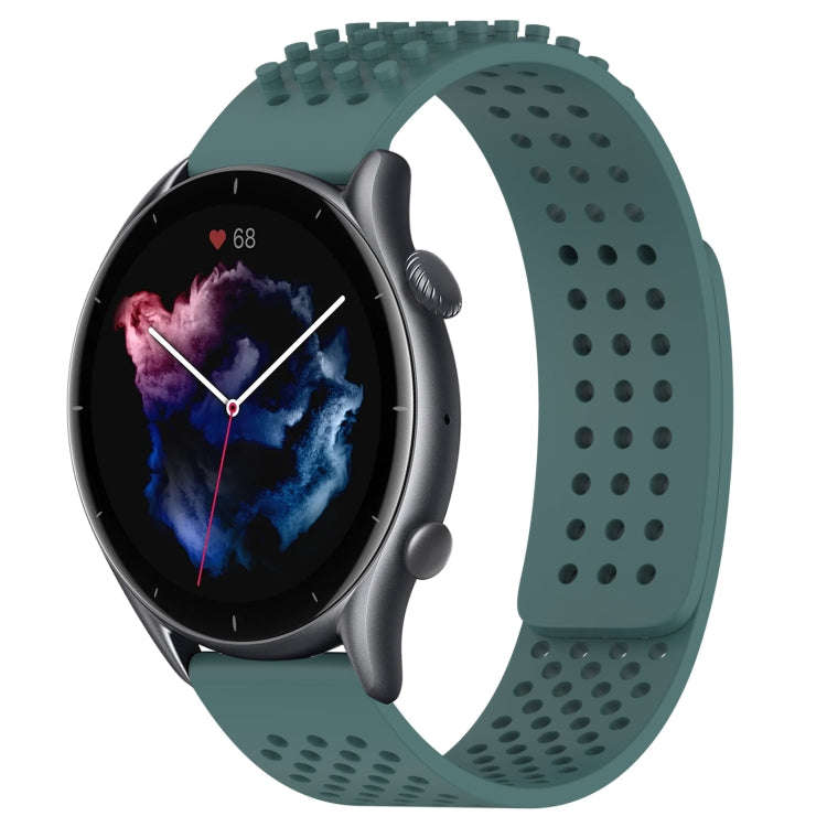For Amazfit GTR 3 22mm Holes Breathable 3D Dots Silicone Watch Band(Olive Green)
