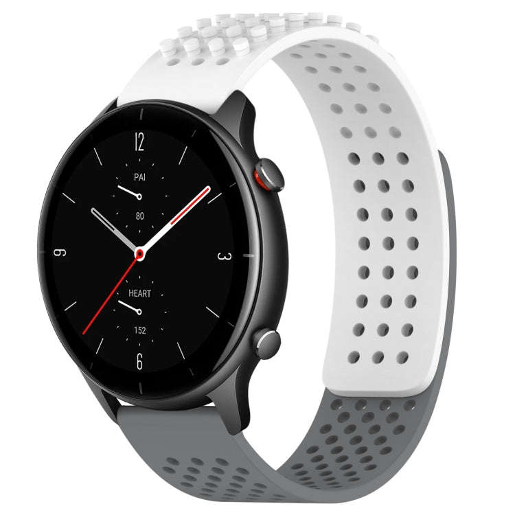 For Amazfit GTR 2e 22mm Holes Breathable 3D Dots Silicone Watch Band(White+Grey)