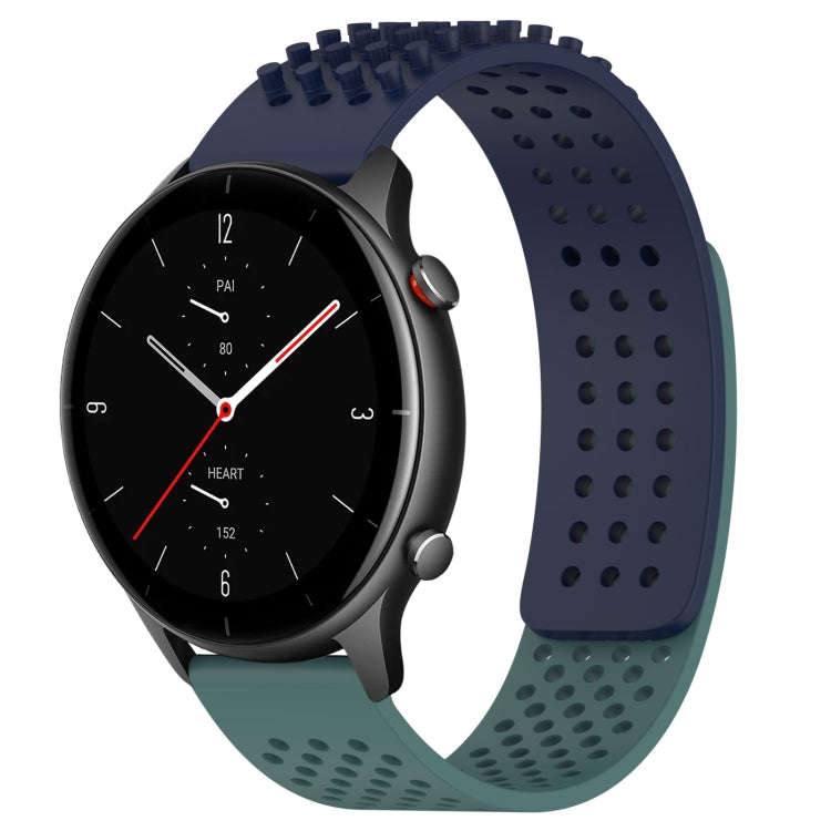 For Amazfit GTR 2e 22mm Holes Breathable 3D Dots Silicone Watch Band(Midnight Blue+ Olive Green)