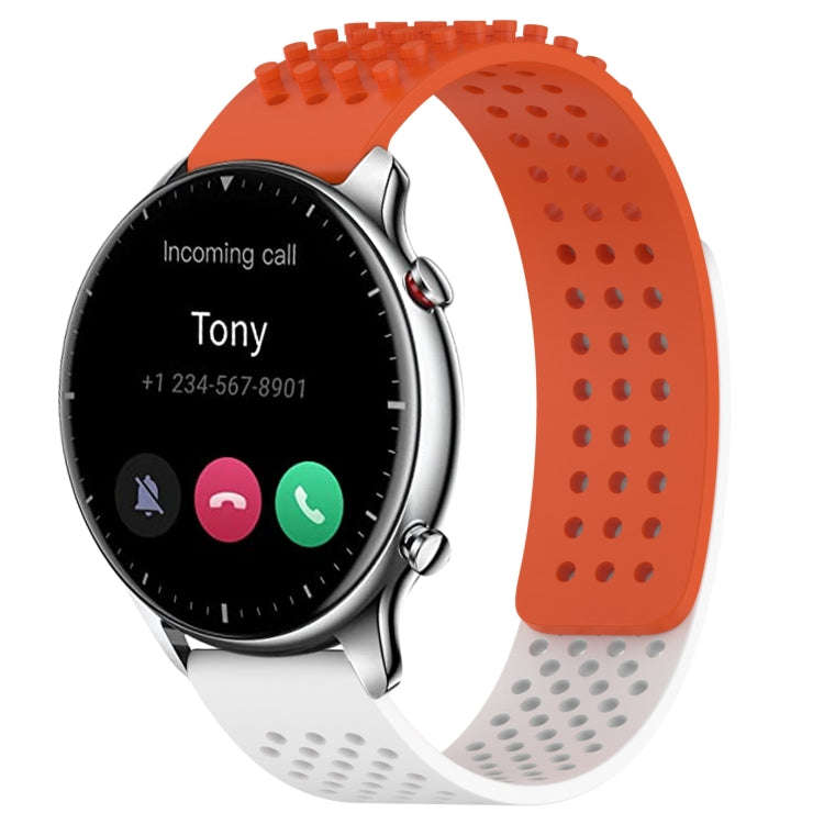 For Amazfit GTR 2 22mm Holes Breathable 3D Dots Silicone Watch Band(Orange+White)